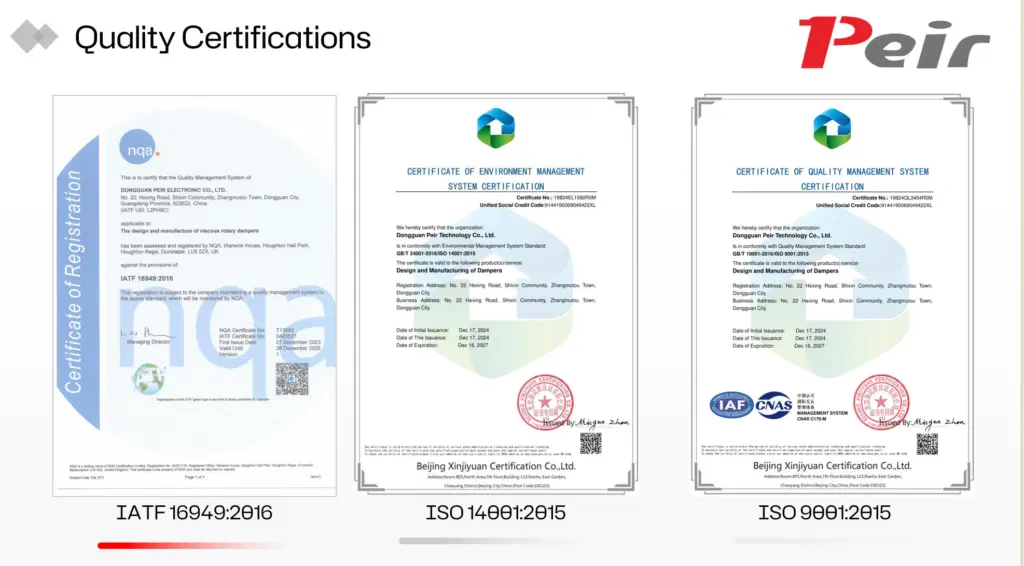 Peirdamper certificate
